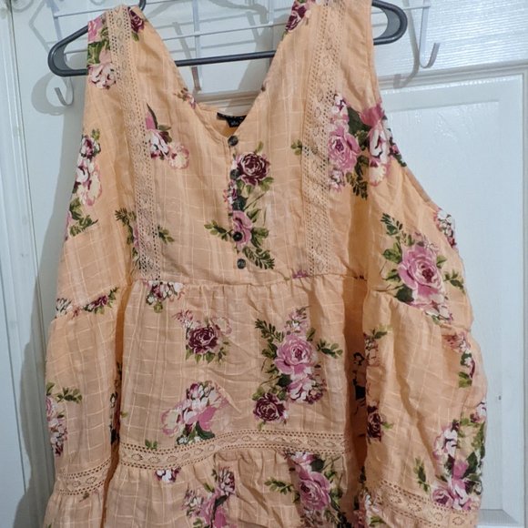 Torrid peach floral baby doll top 3/4 - Picture 6 of 8